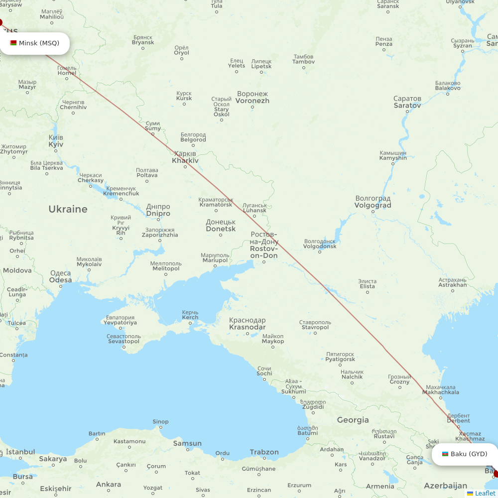 Belavia at GYD route map