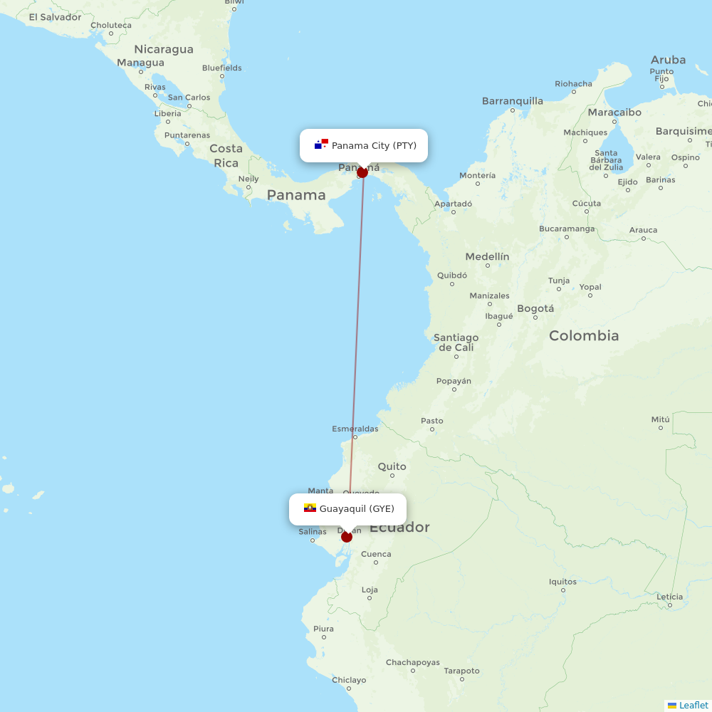 Copa Airlines at GYE route map
