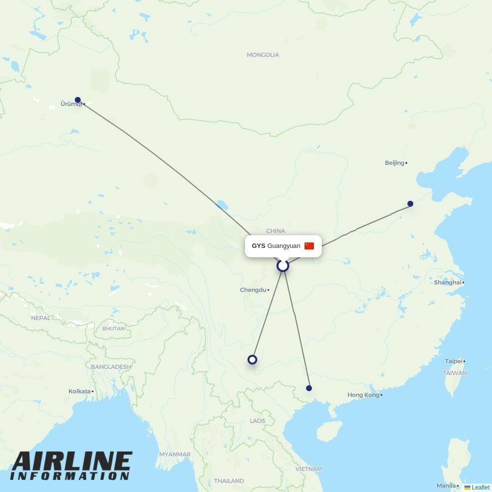 Sichuan Airlines routes from GYS