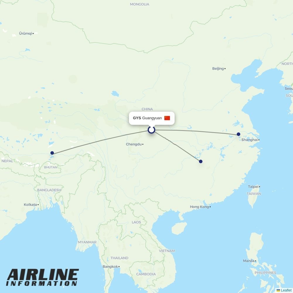Tibet Airlines routes from GYS