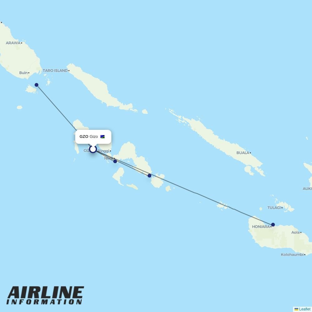 Solomon Airlines routes from GZO