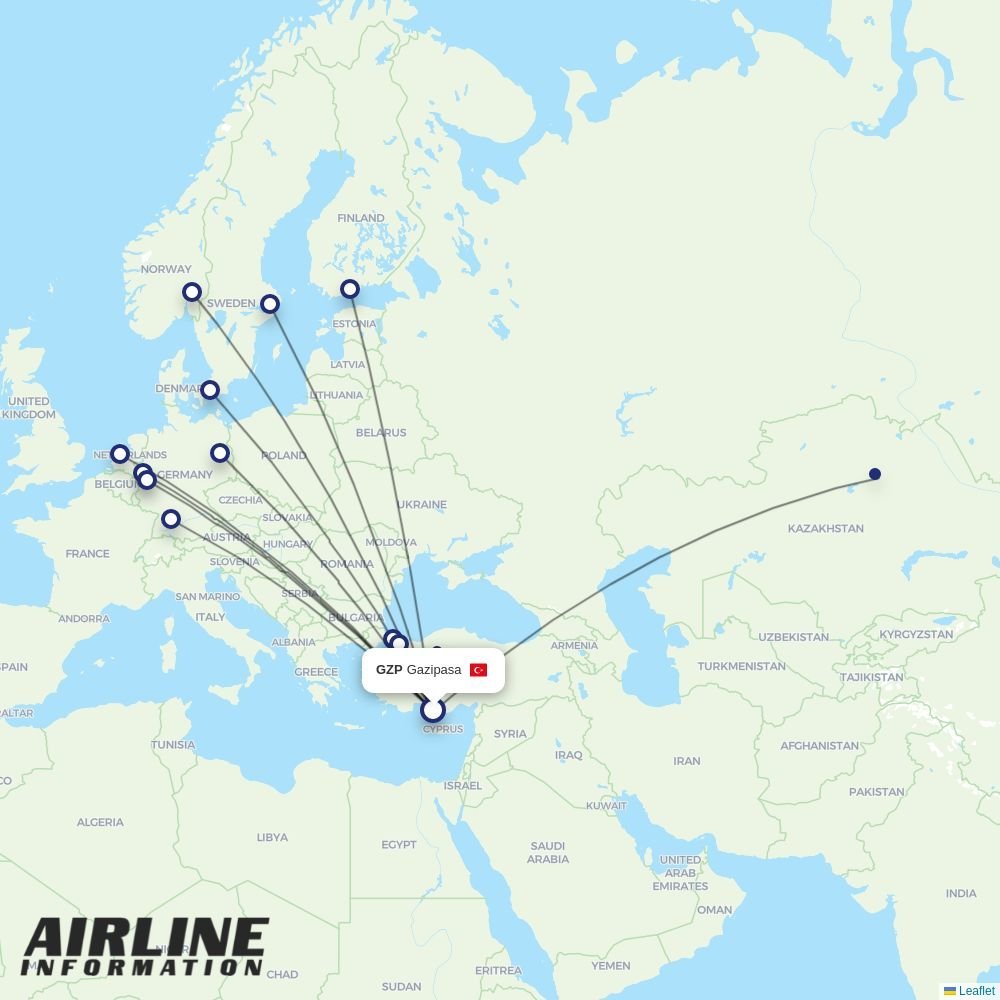 Corendon Airlines routes from GZP