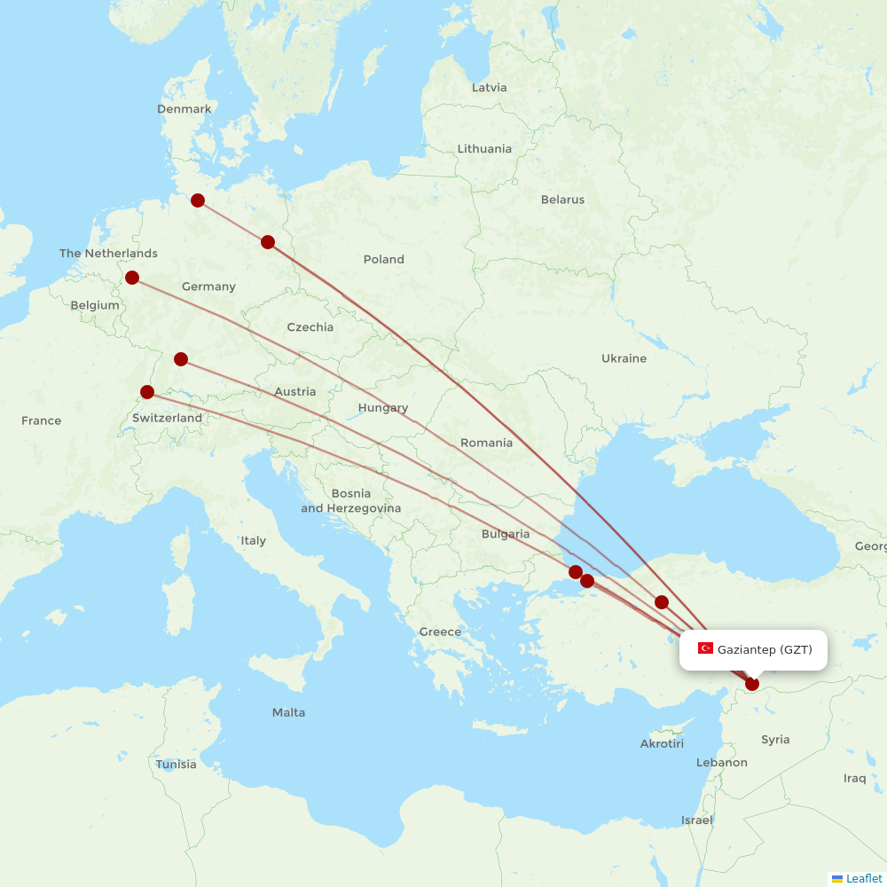 Turkish Airlines at GZT route map