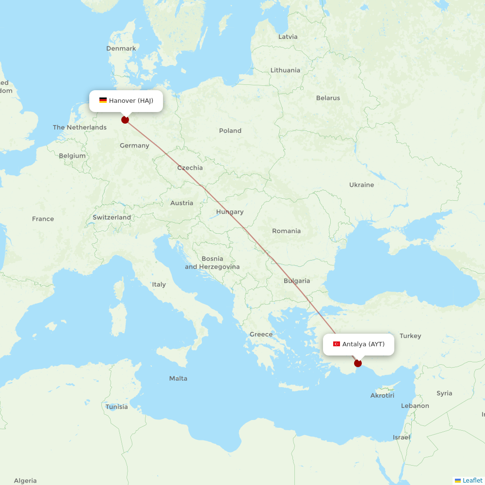 Freebird Airlines at HAJ route map