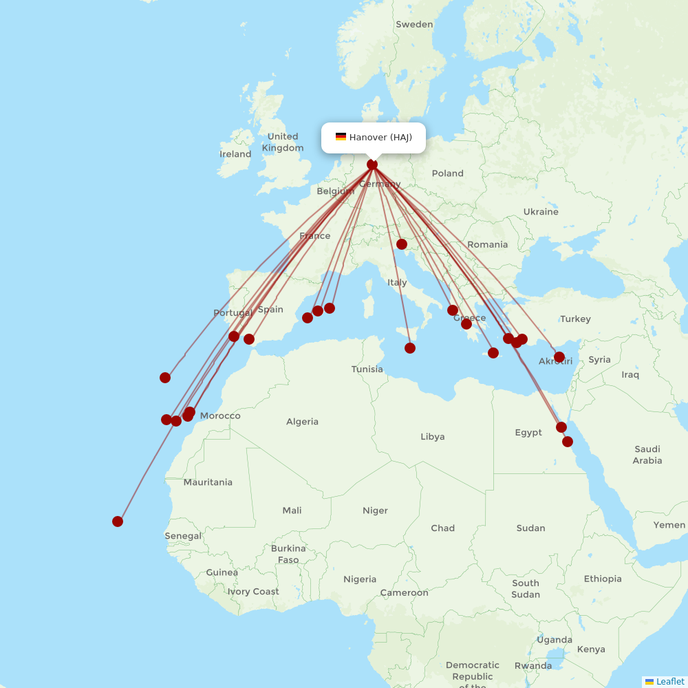 TUIfly at HAJ route map