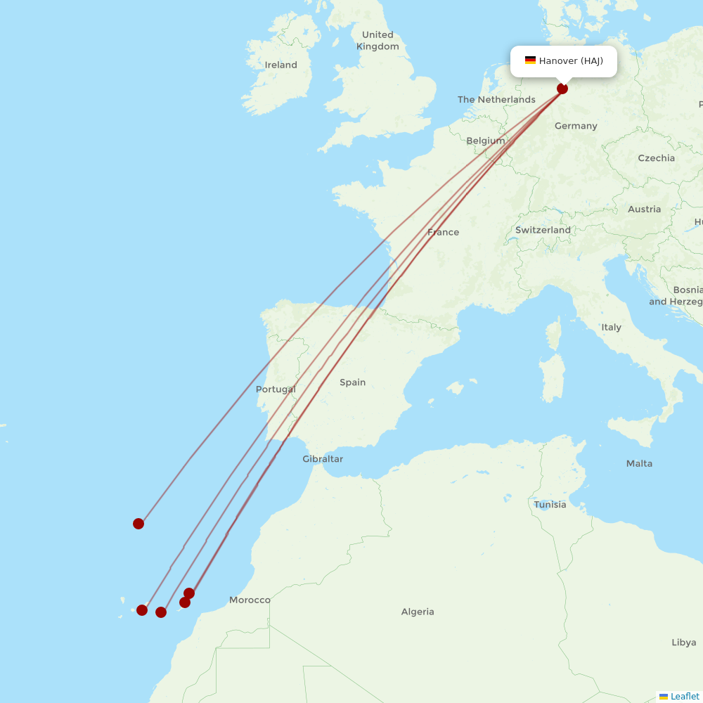 Corendon Airlines Europe at HAJ route map