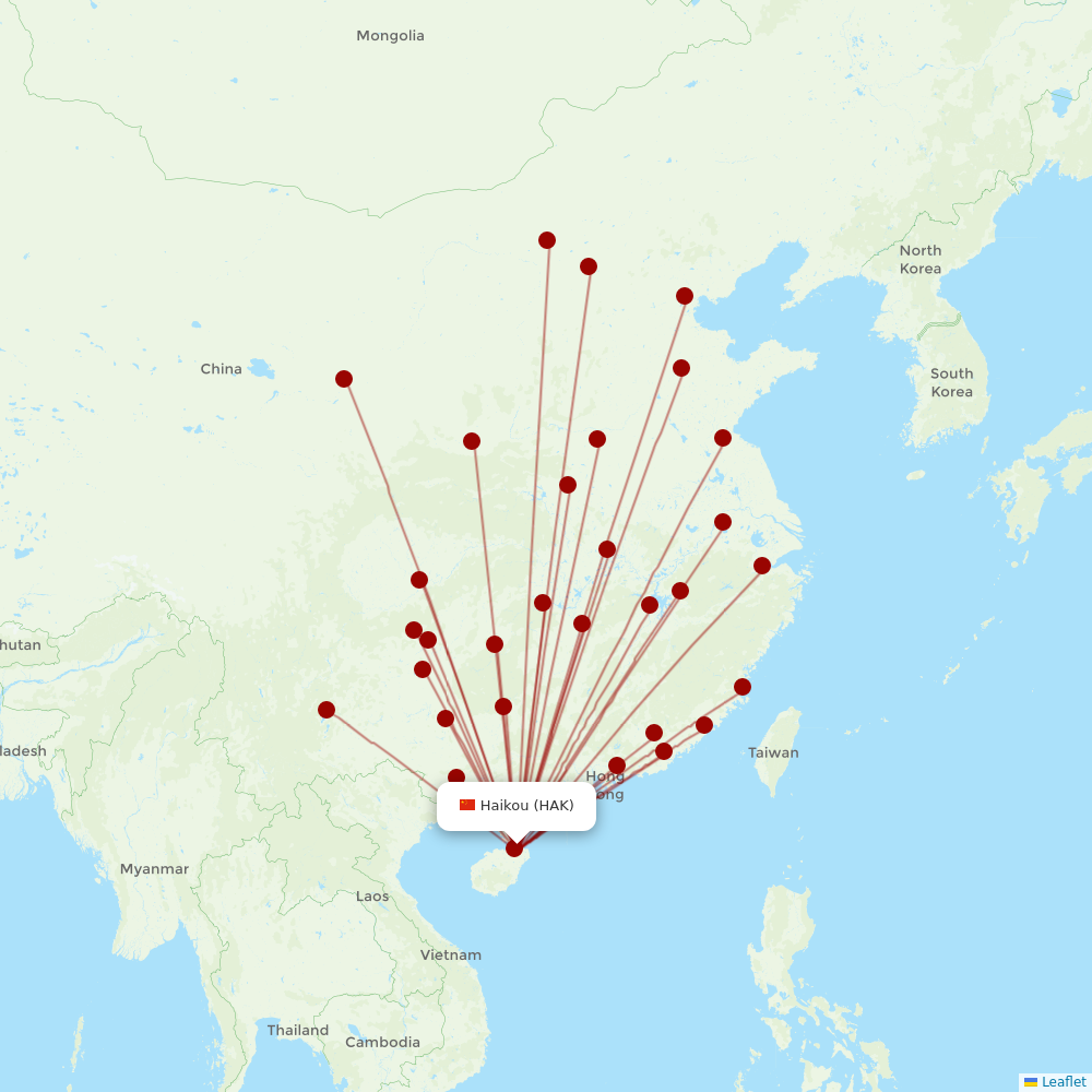 Tianjin Airlines at HAK route map
