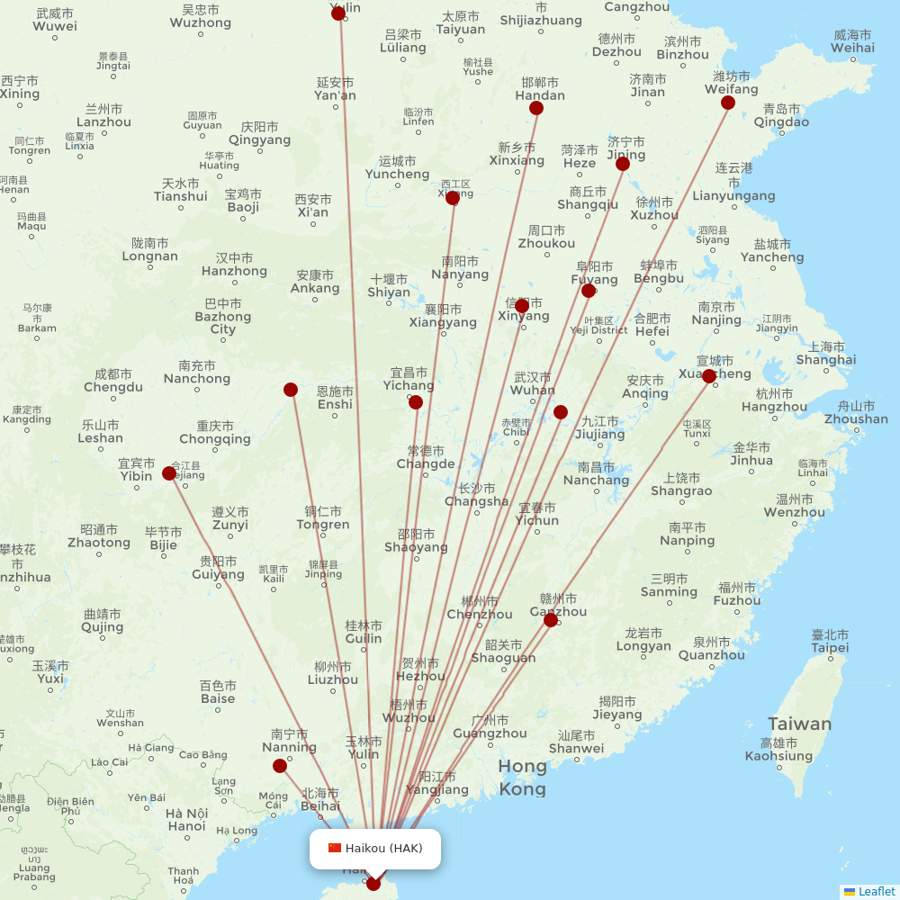 Guangxi Beibu Gulf Airlines at HAK route map