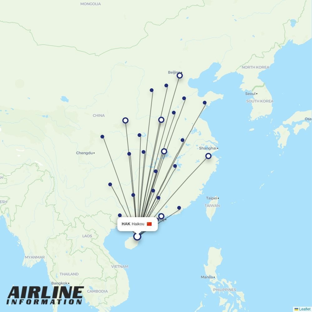 Capital Airlines routes from HAK