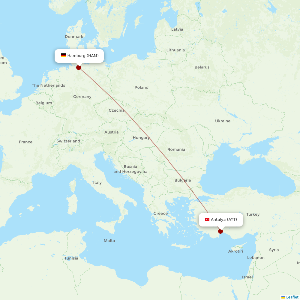 Freebird Airlines at HAM route map