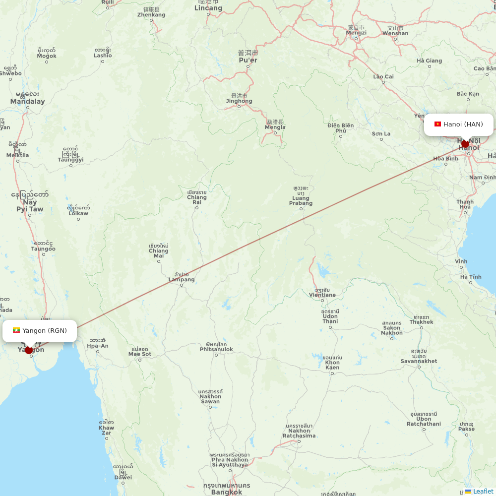 Myanmar Airways International at HAN route map