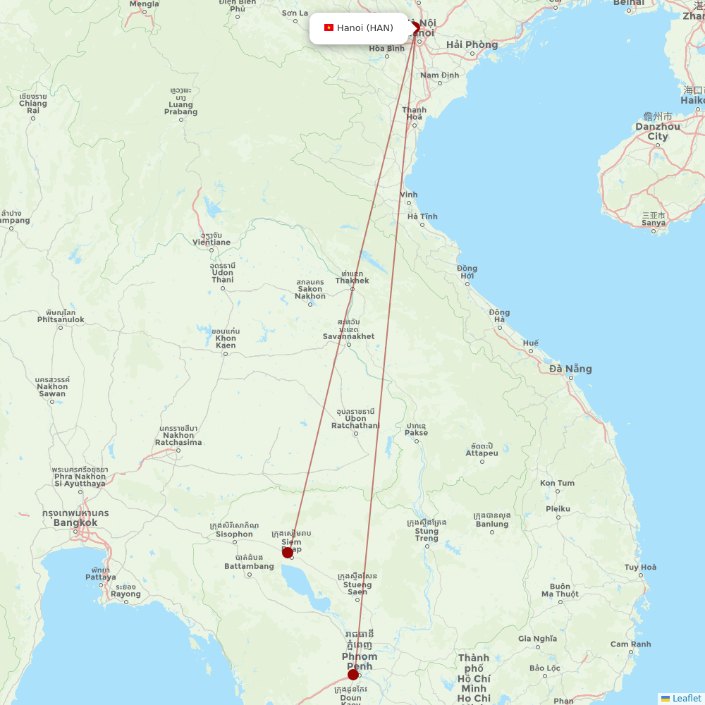 Cambodia Angkor Air at HAN route map