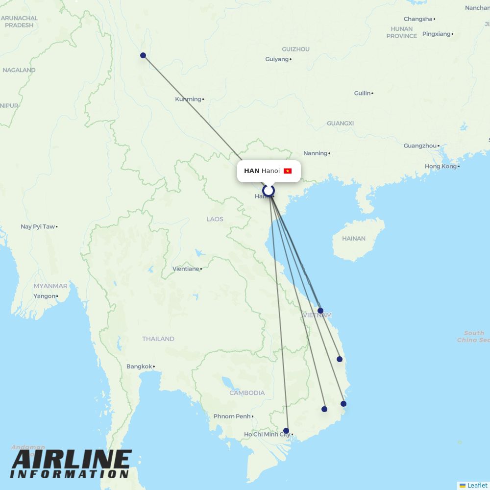 Bamboo Airways routes from HAN
