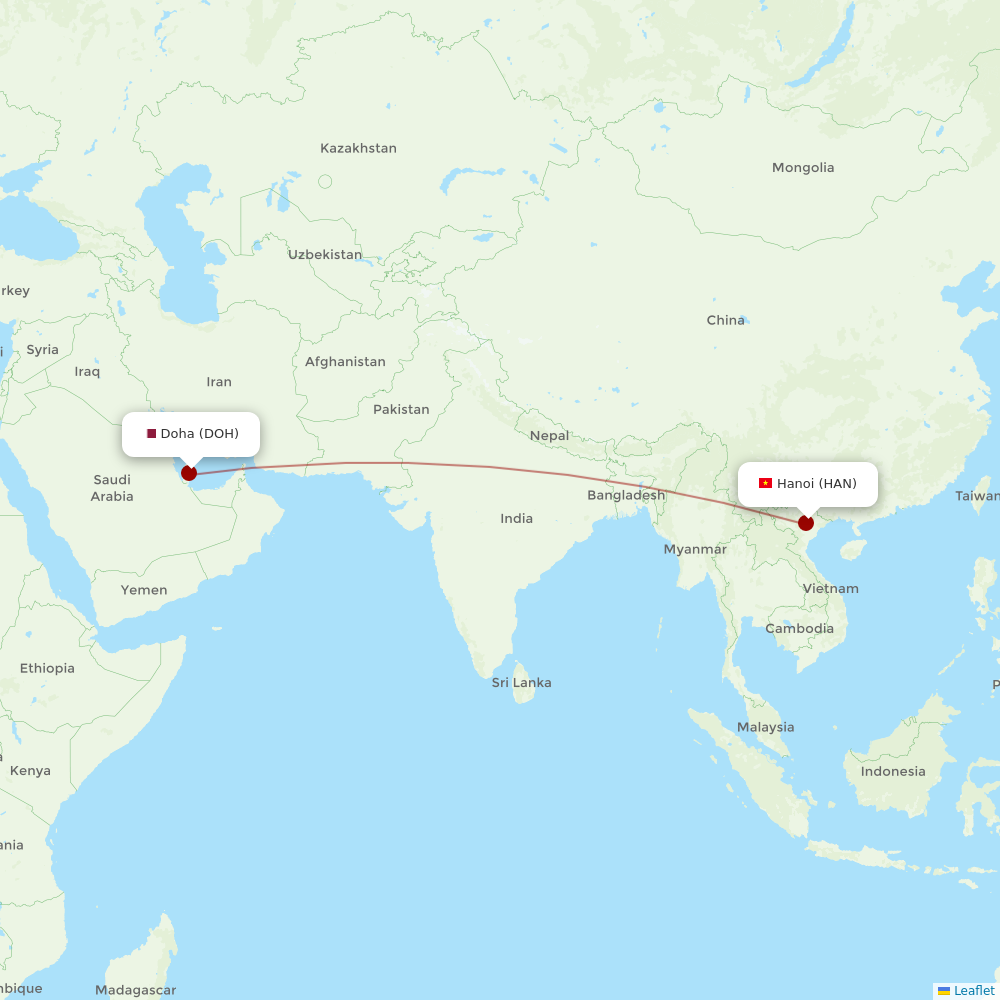 Qatar Airways at HAN route map
