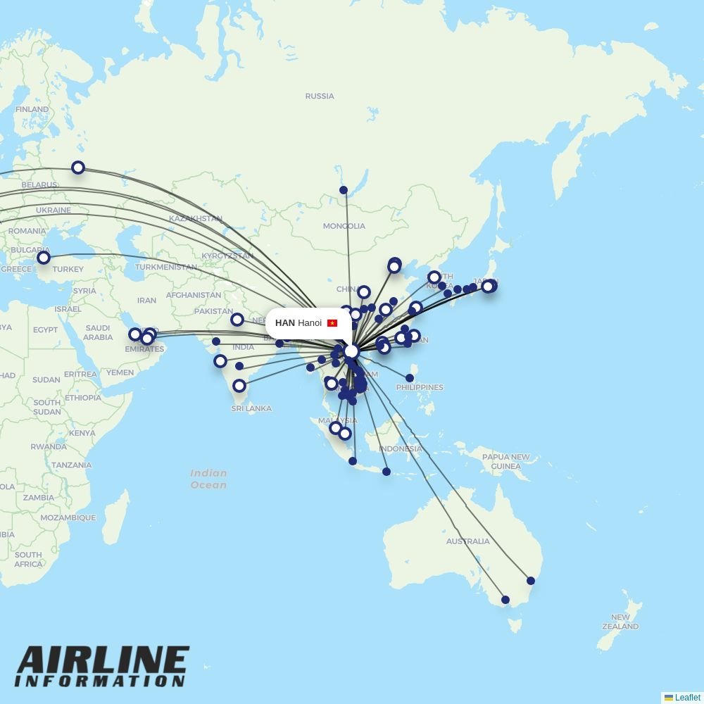 VietJet routes from HAN