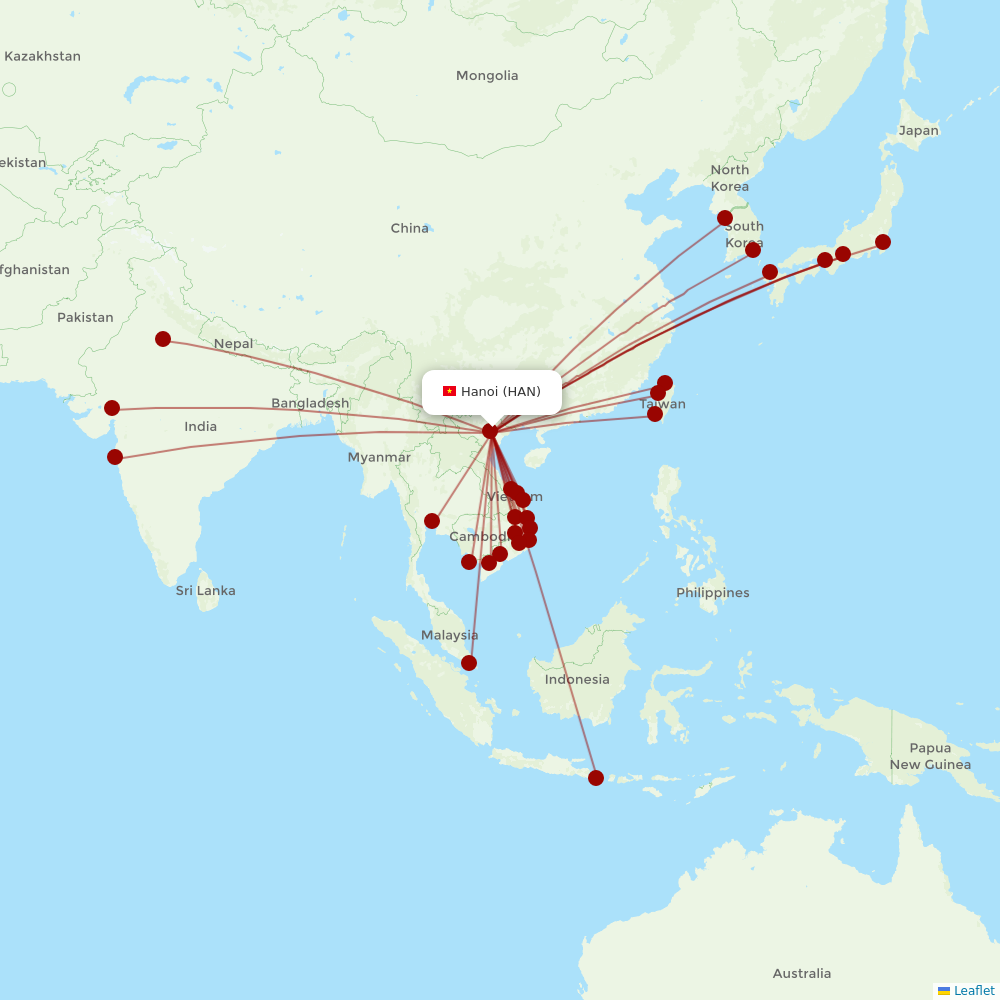 VietJet Air at HAN route map
