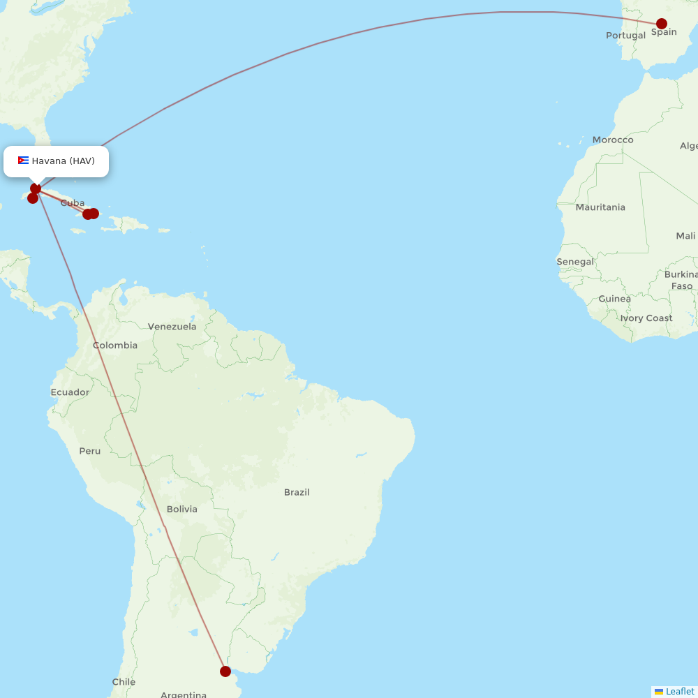 Cubana de Aviacion at HAV route map