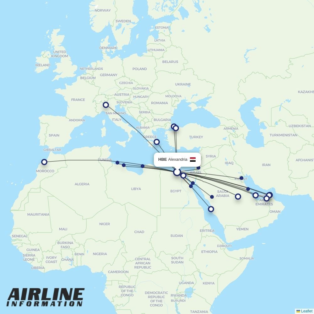 Saudia routes from HBE