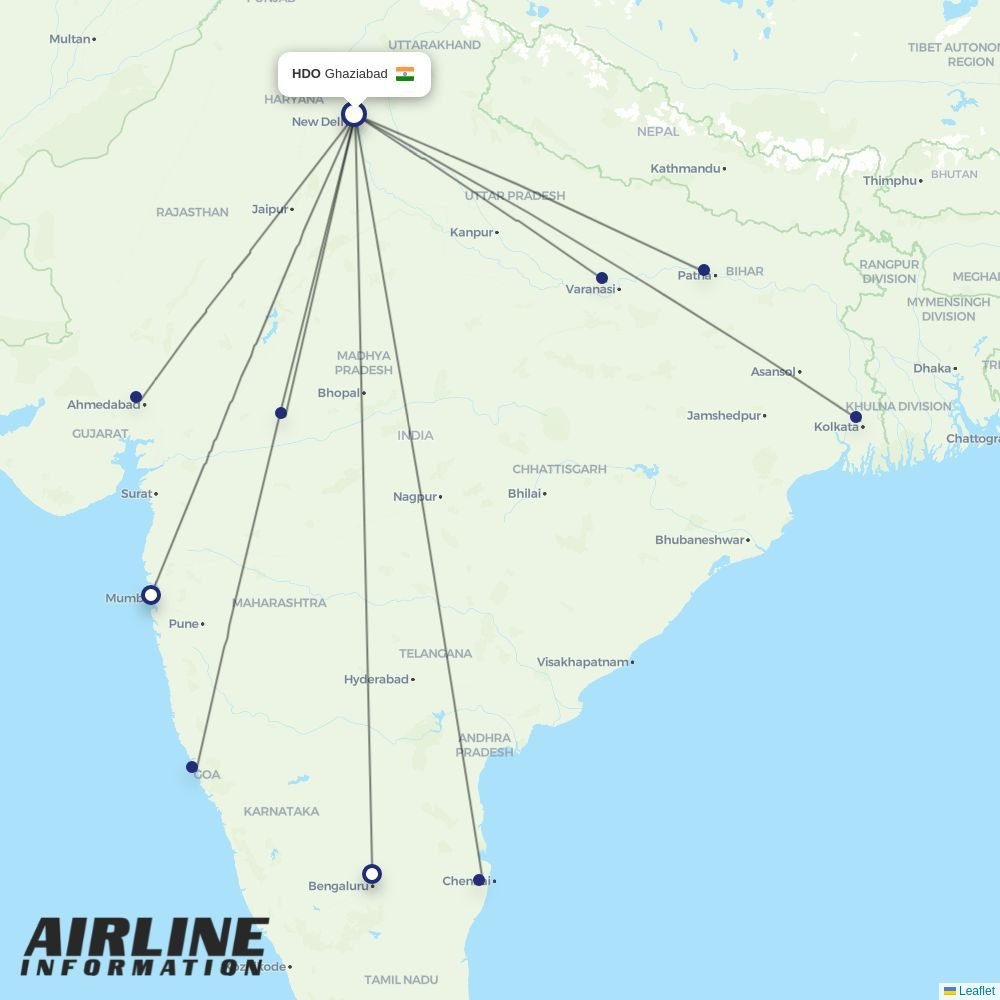 IndiGo routes from HDO