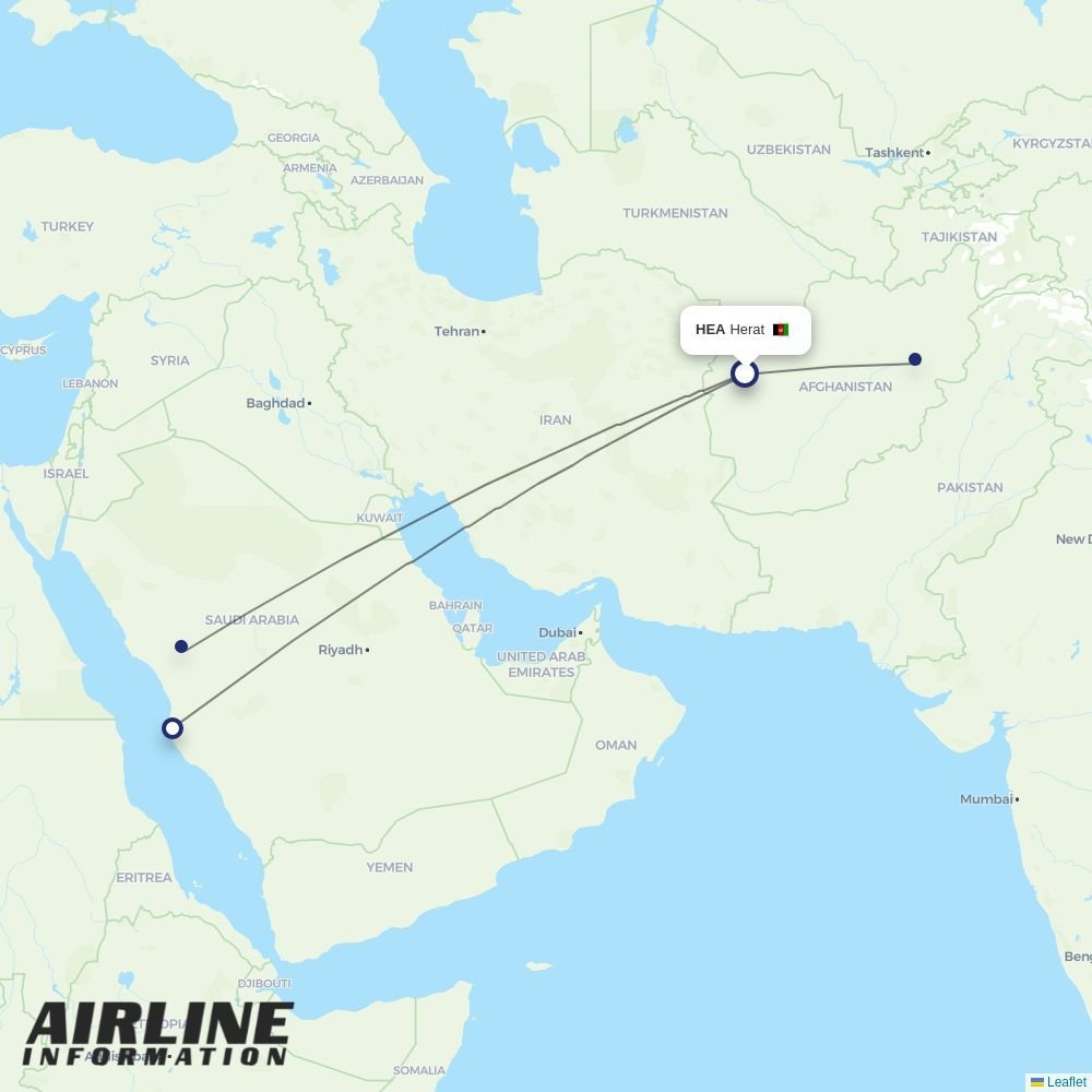 Kam Air routes from HEA