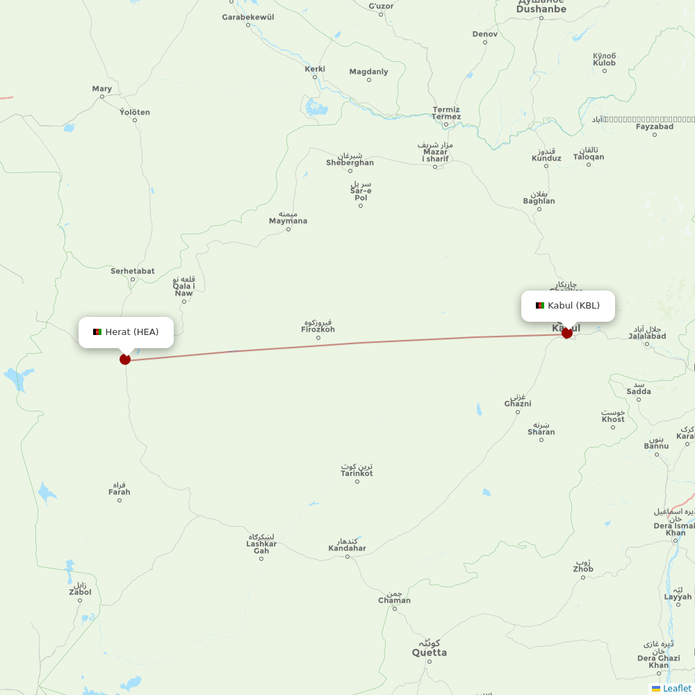 Kam Air at HEA route map