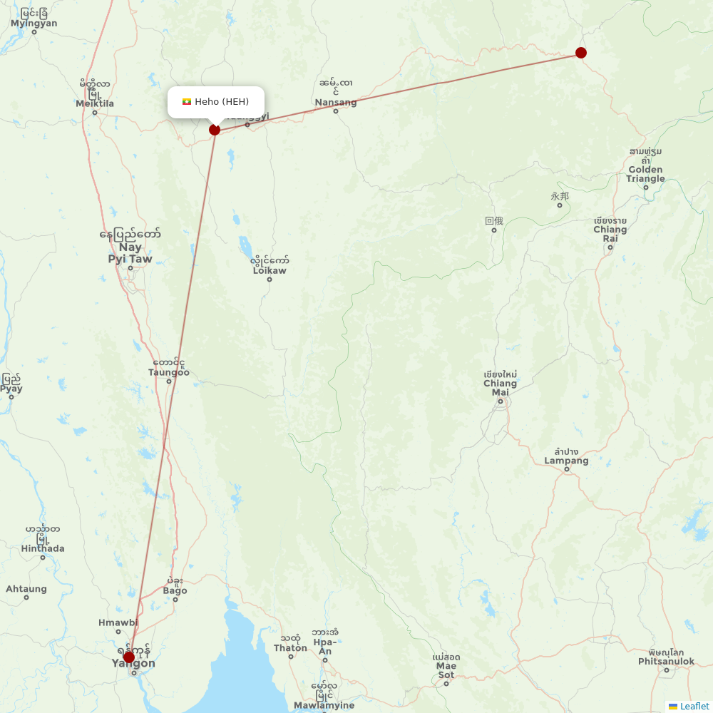Myanmar Airways International at HEH route map