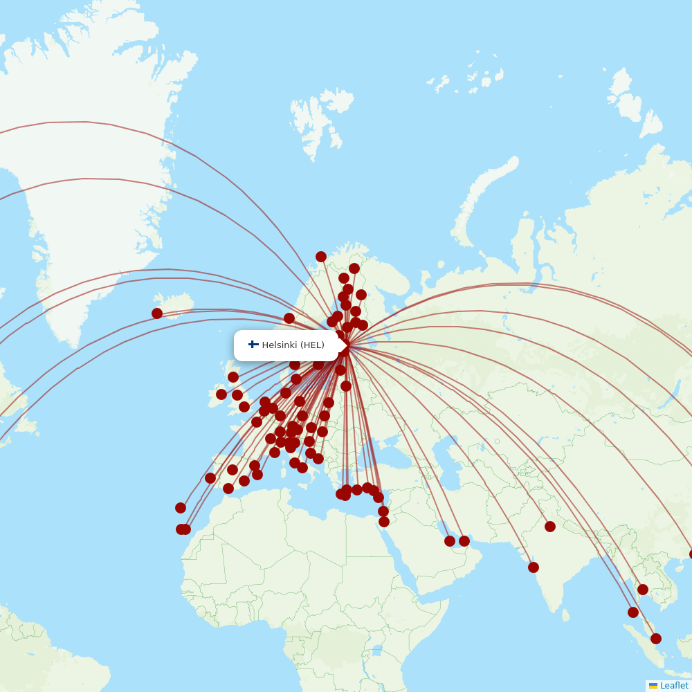 Finnair at HEL route map