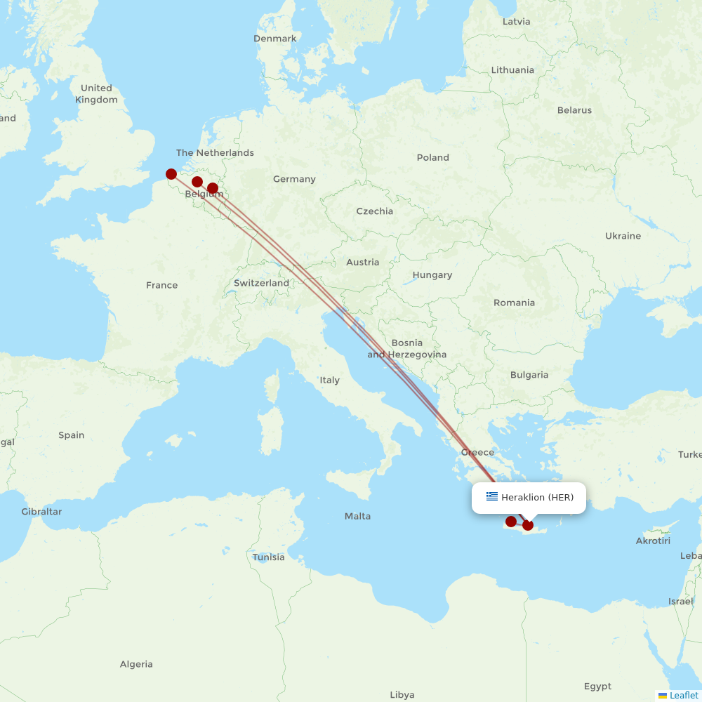 TUI Airlines Belgium at HER route map