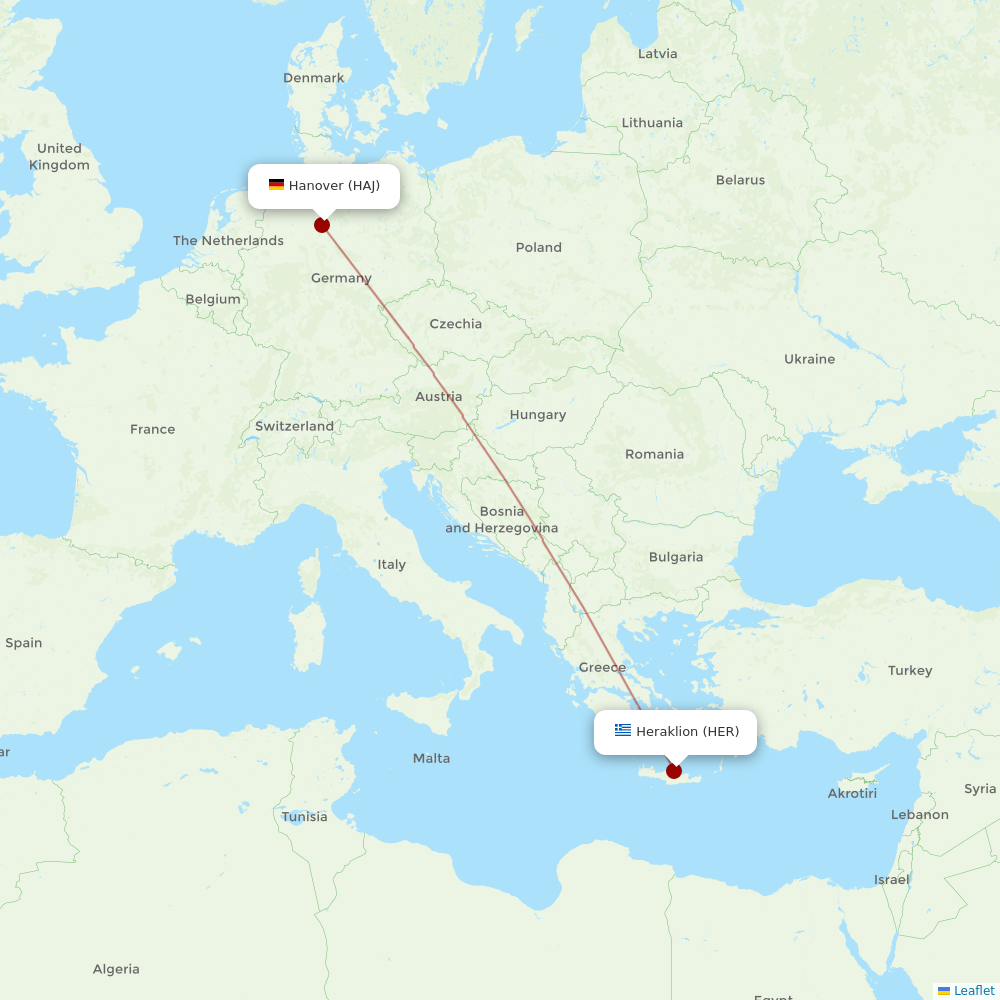 Corendon Airlines Europe at HER route map
