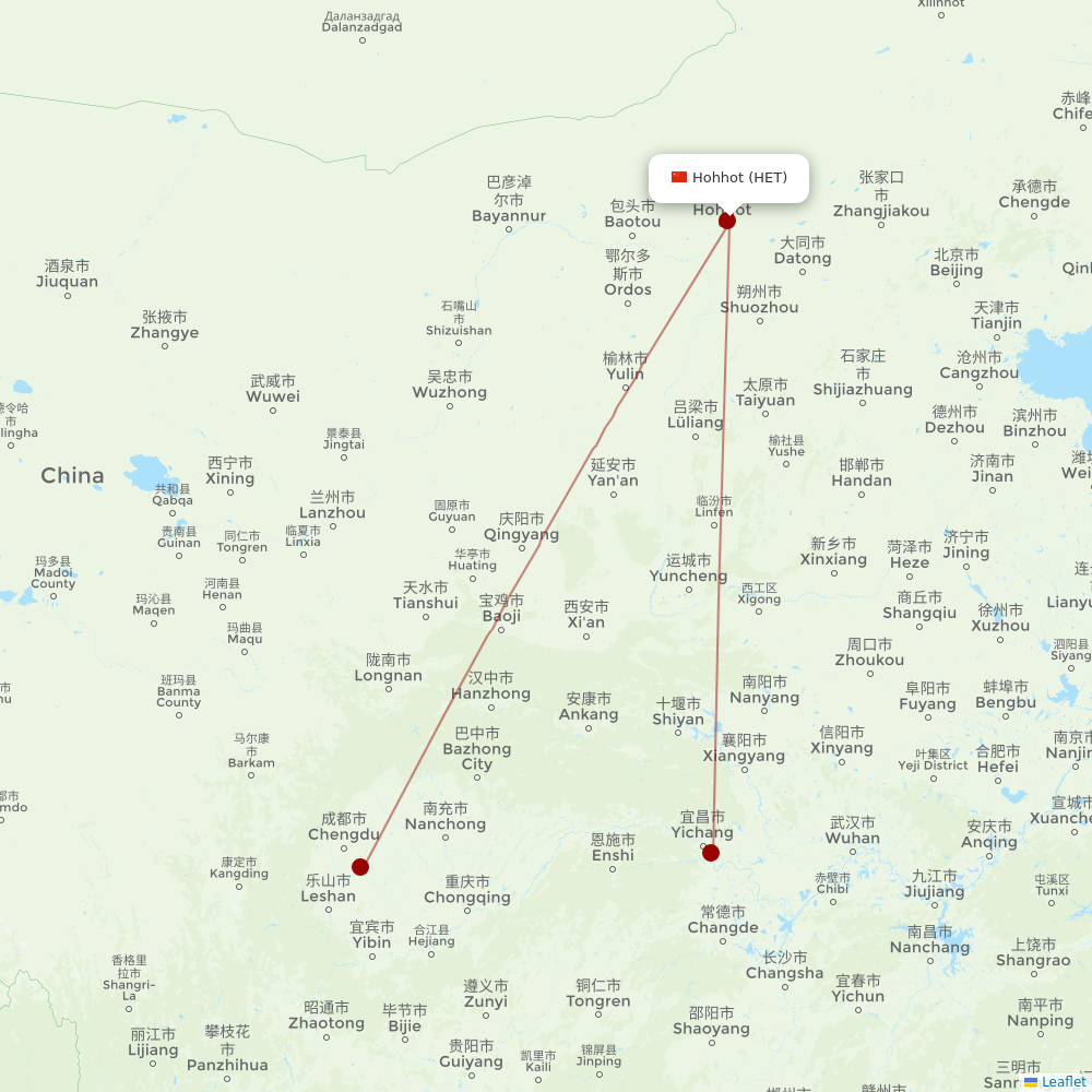 Guangxi Beibu Gulf Airlines at HET route map