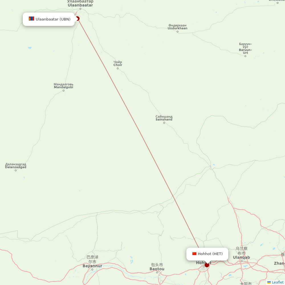 Aero Mongolia at HET route map
