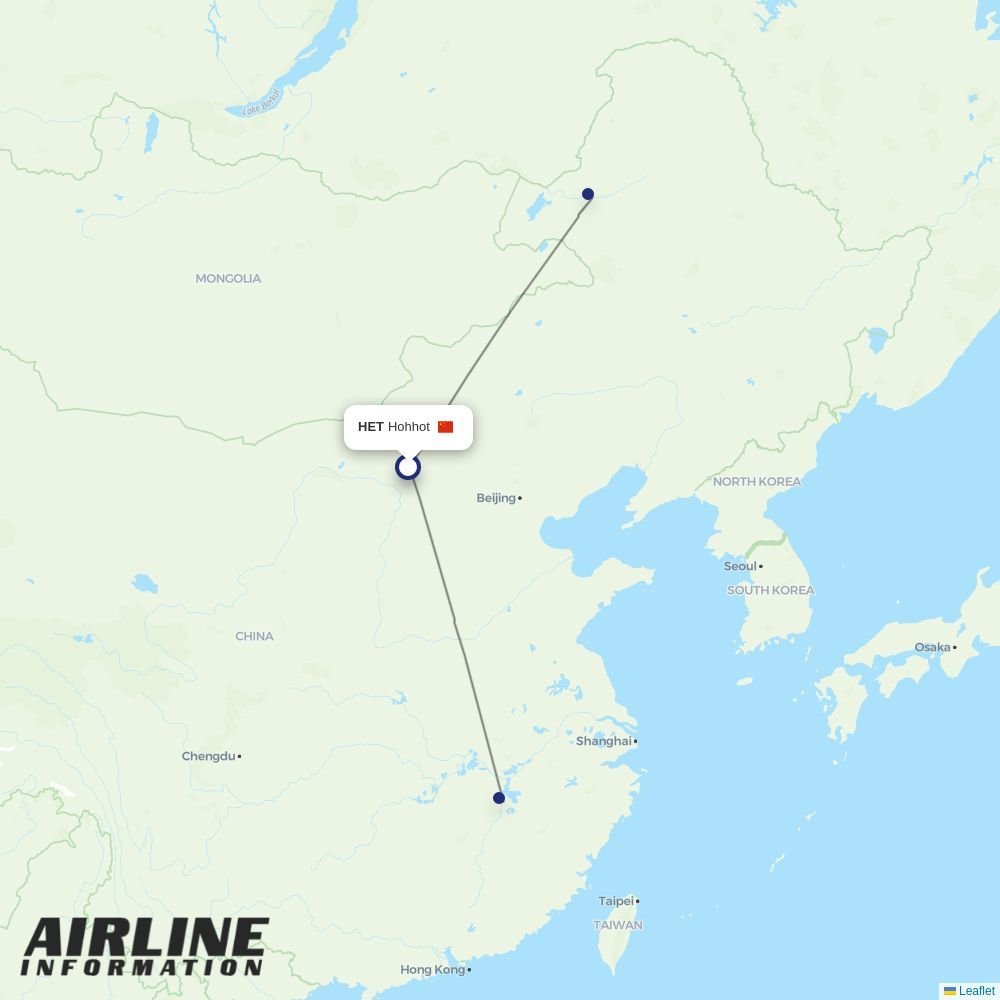 Jiangxi Airlines routes from HET