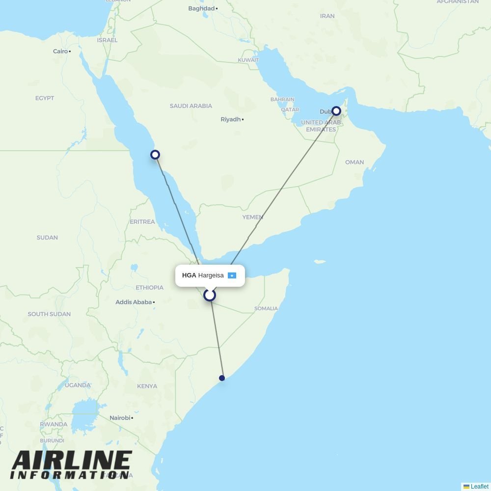 Daallo Airlines routes from HGA