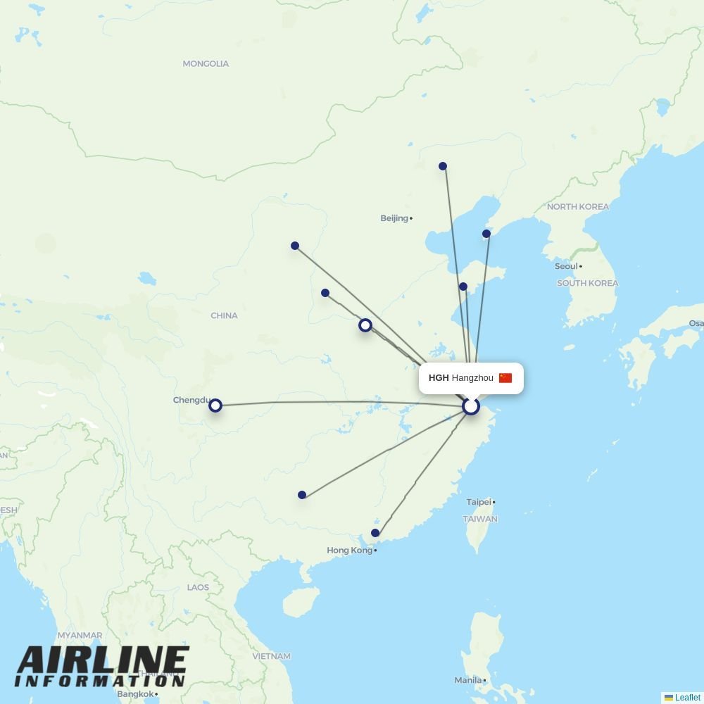 Juneyao Airlines routes from HGH
