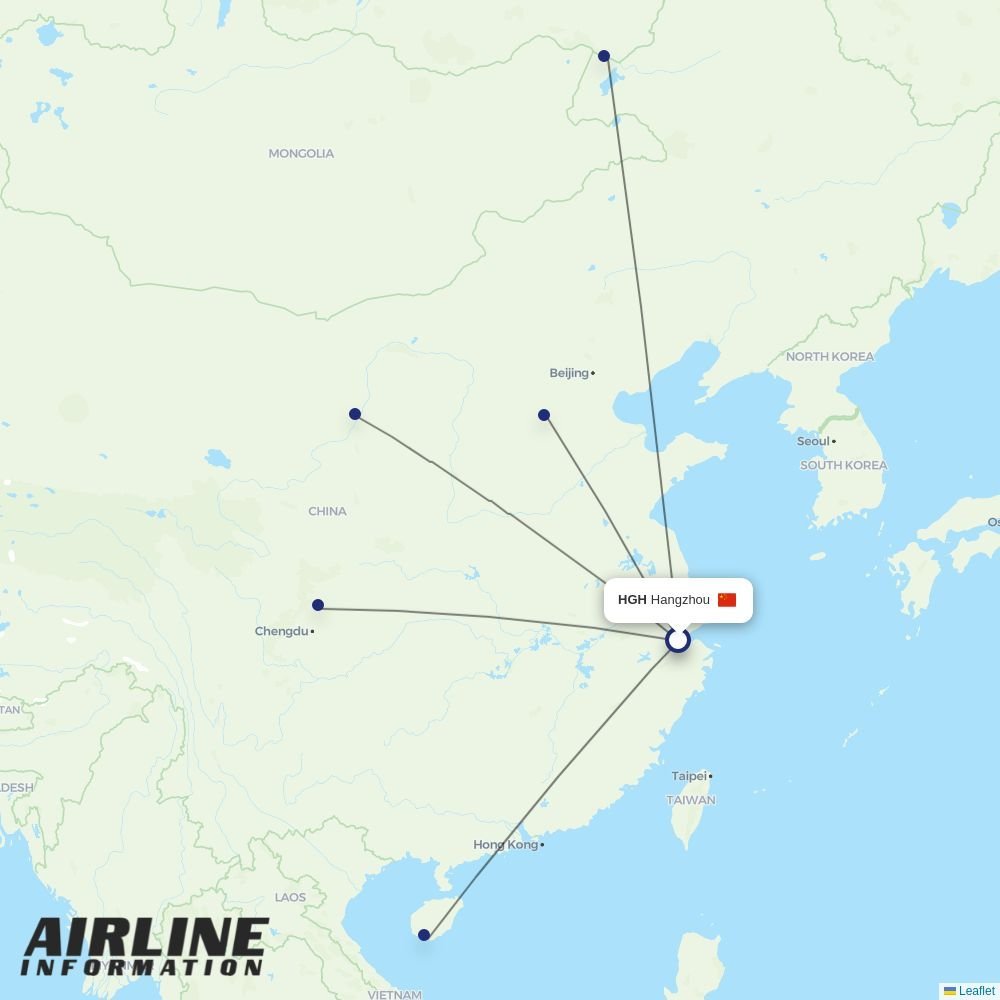 Hebei Airlines routes from HGH