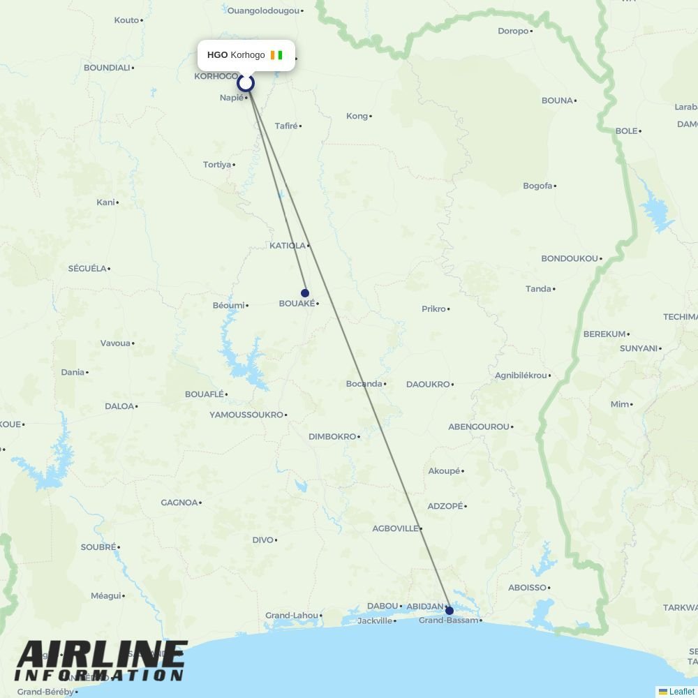 Air Cote DIvoire routes from HGO