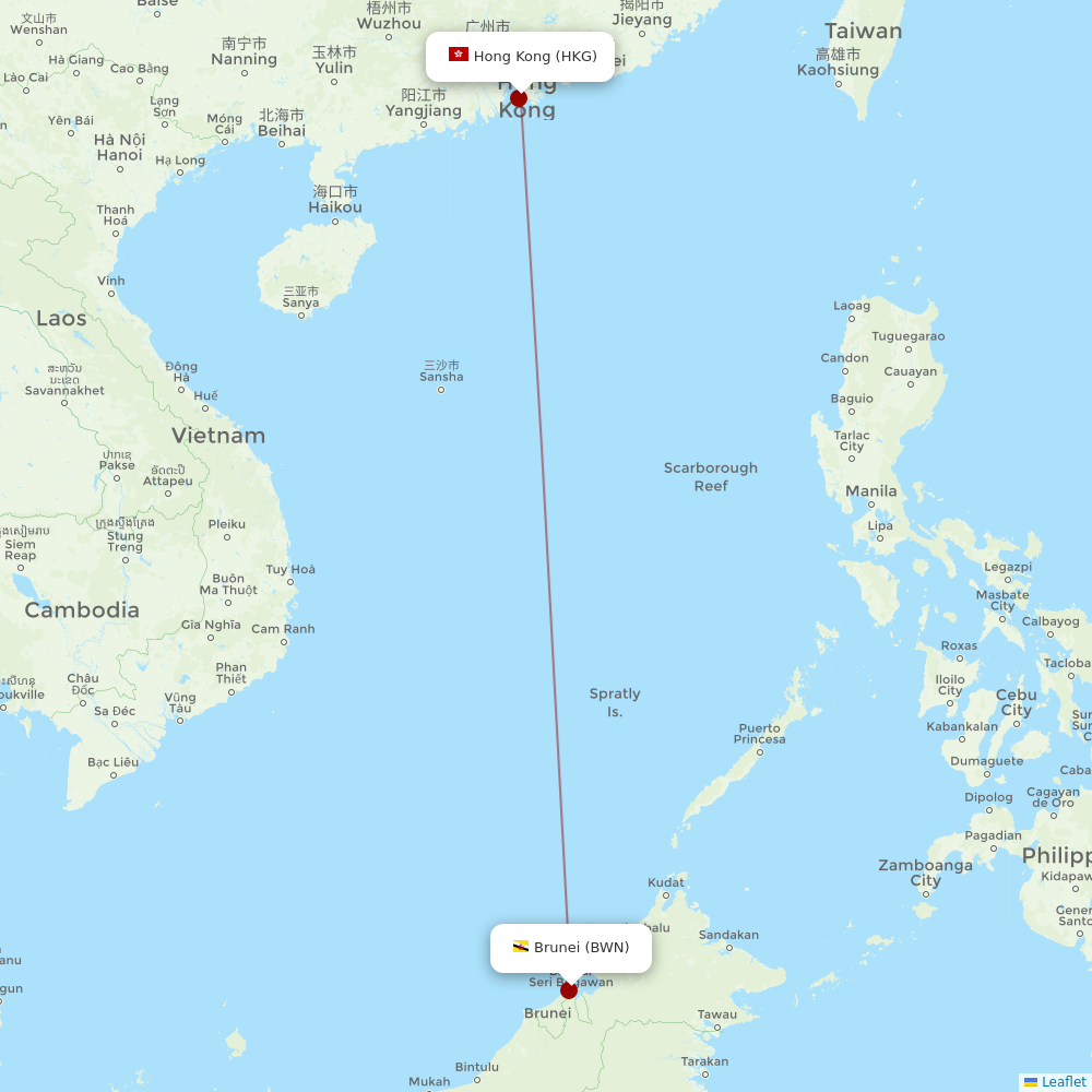 Royal Brunei Airlines at HKG route map
