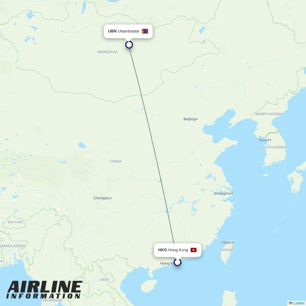 Miat - Mongolian Airlines routes from HKG