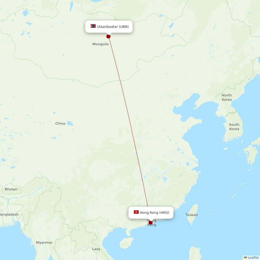 Miat - Mongolian Airlines at HKG route map