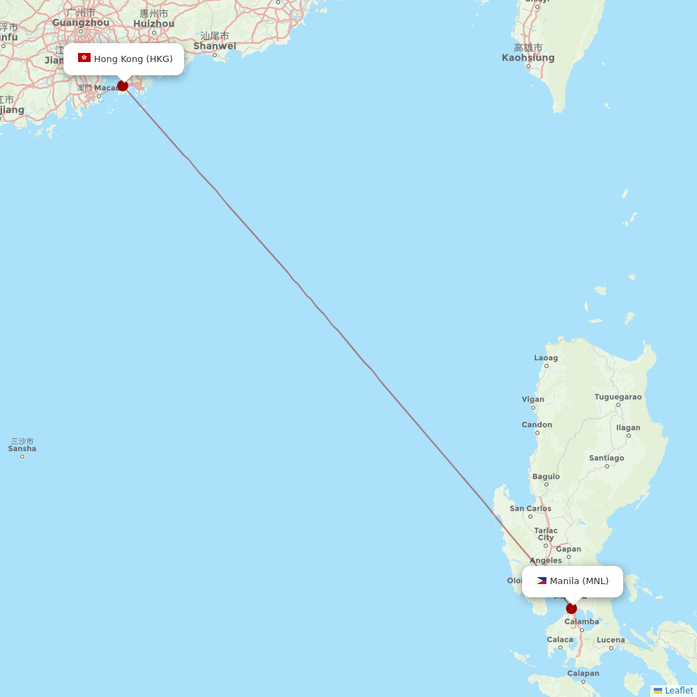 Philippine Airlines at HKG route map
