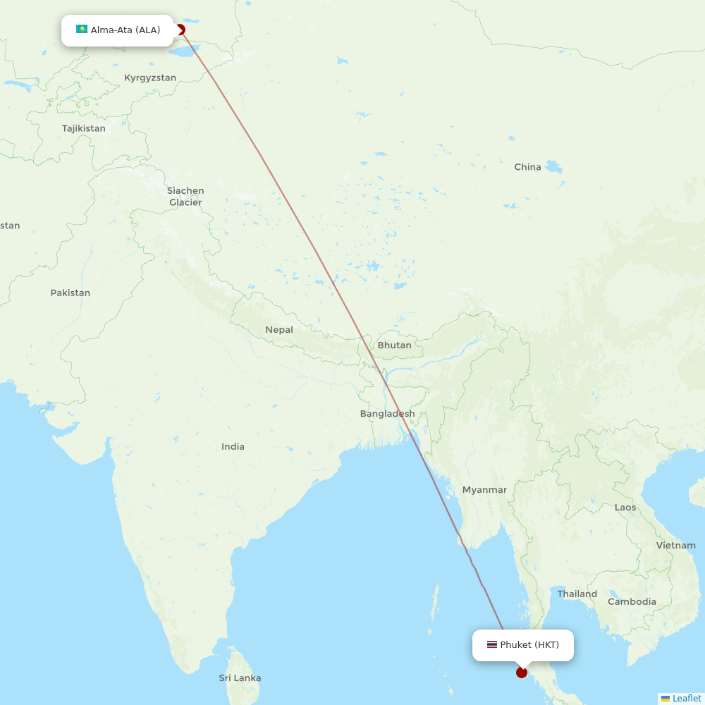 Air Astana at HKT route map