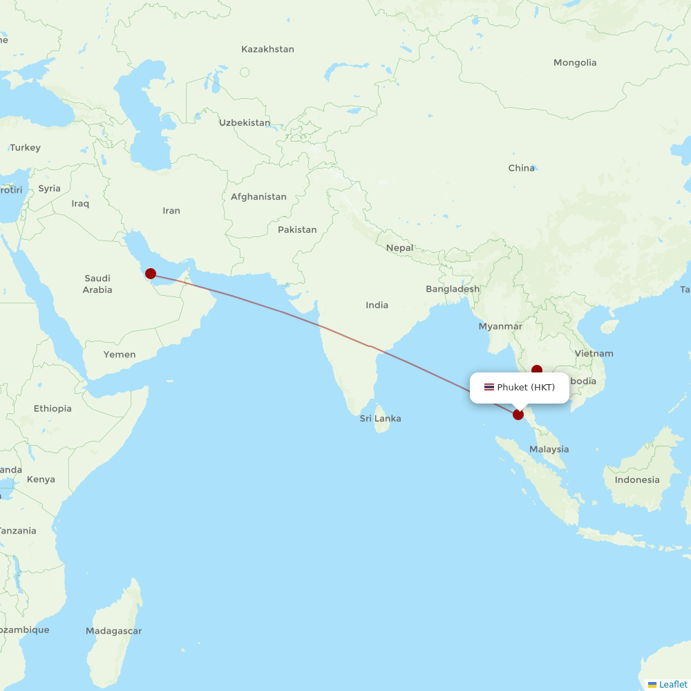 Qatar Airways at HKT route map