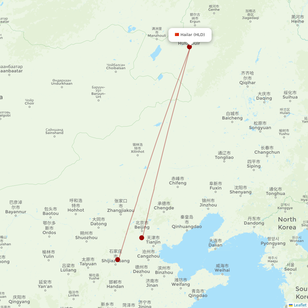 China United Airlines at HLD route map