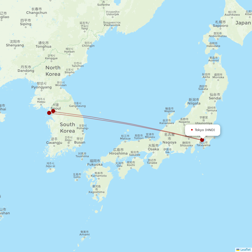Korean Air at HND route map