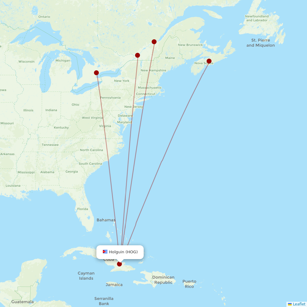 Air Transat at HOG route map