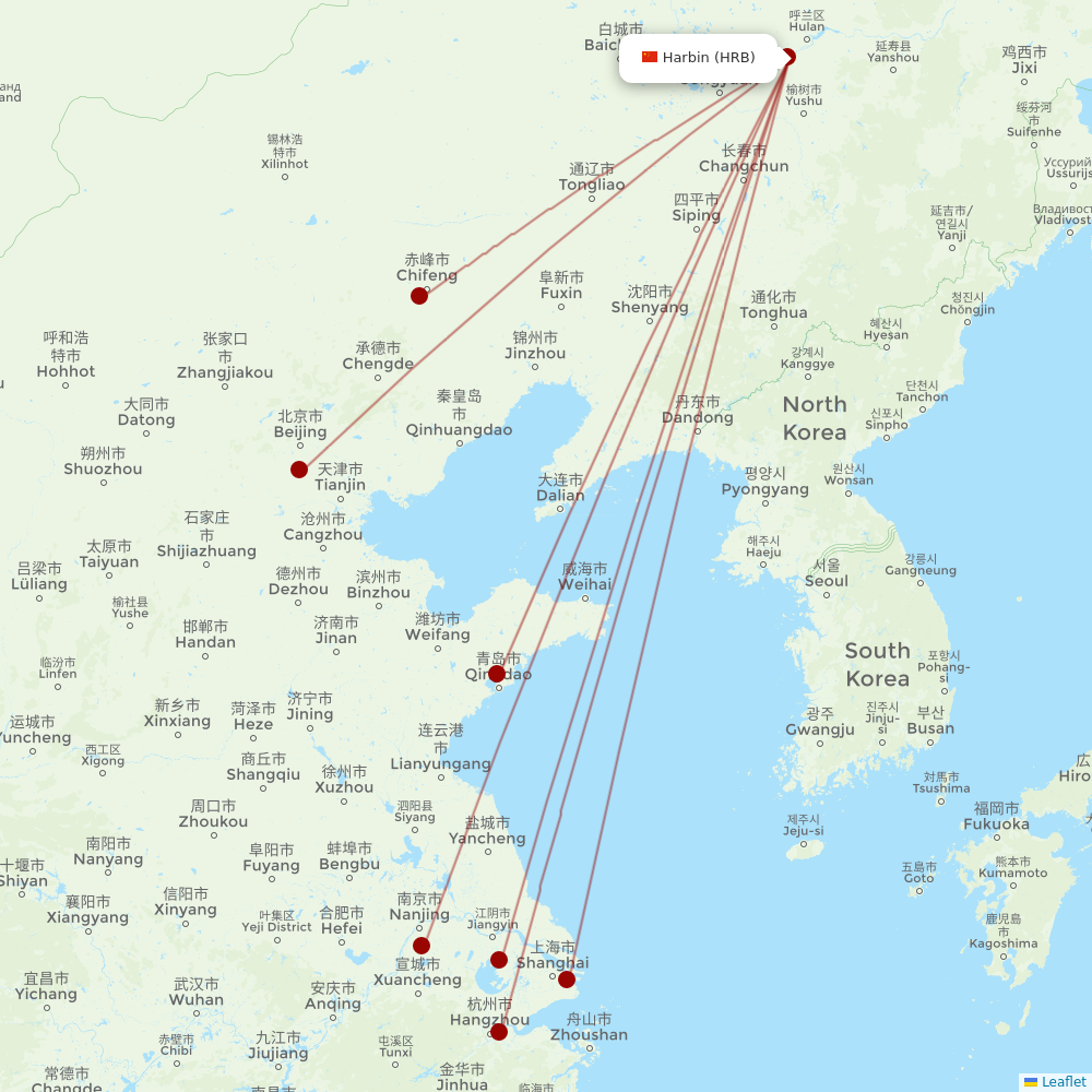 Juneyao Airlines at HRB route map
