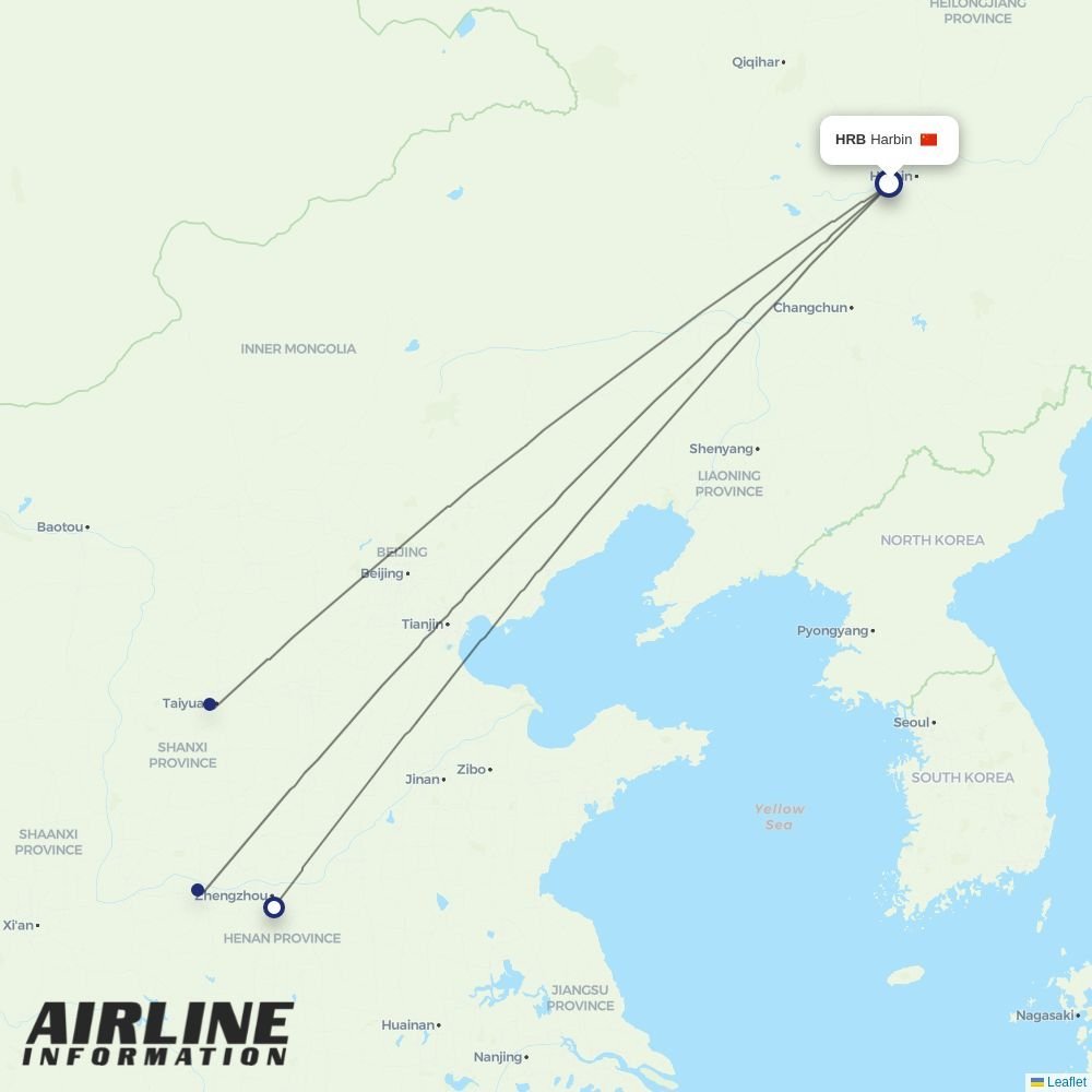 Jiangxi Airlines routes from HRB