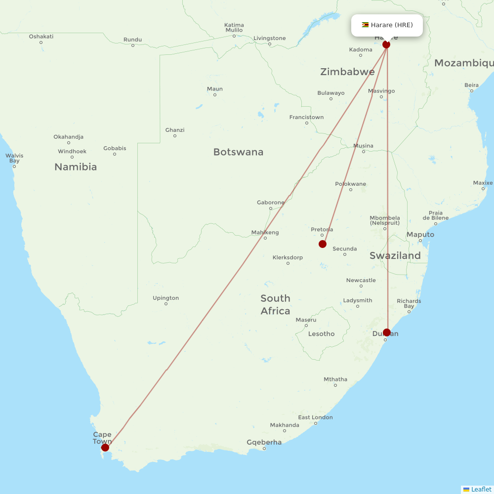 Airlink (South Africa) at HRE route map