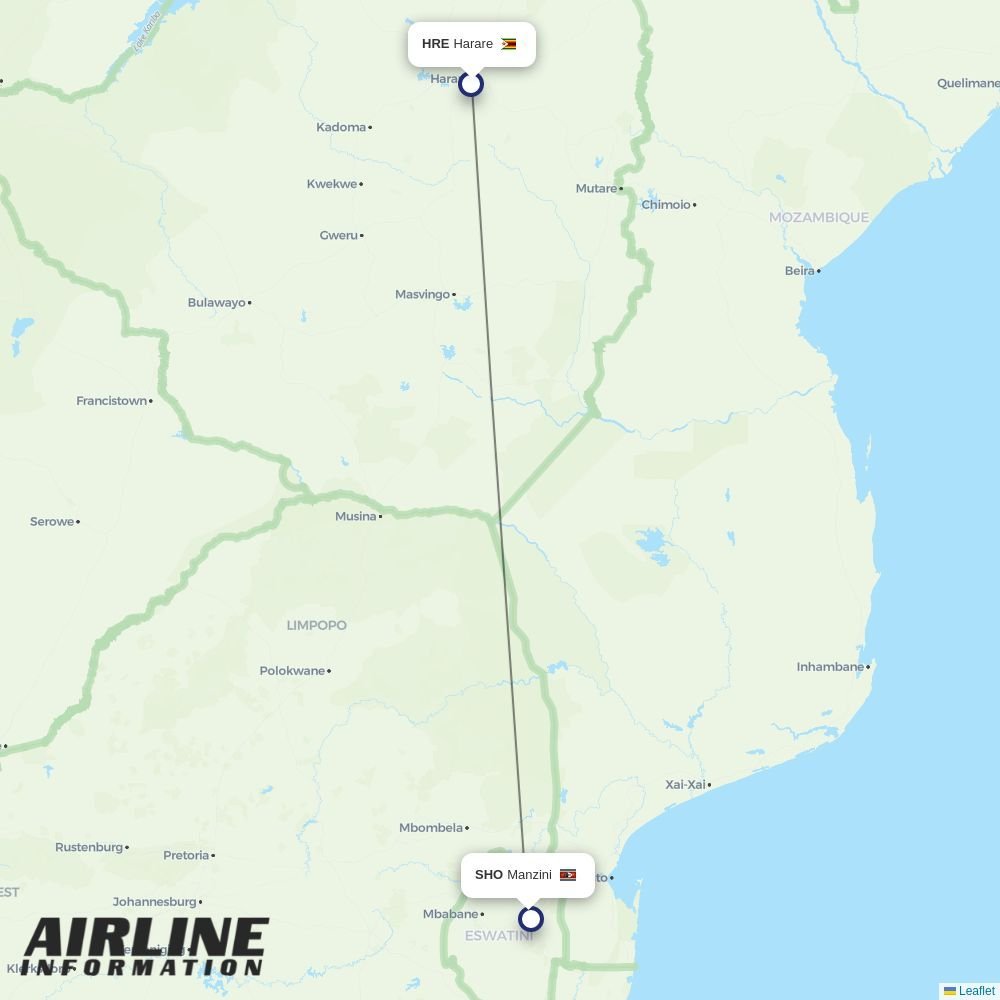 Eswatini Air routes from HRE