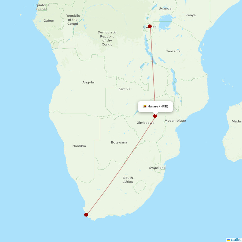 RwandAir at HRE route map